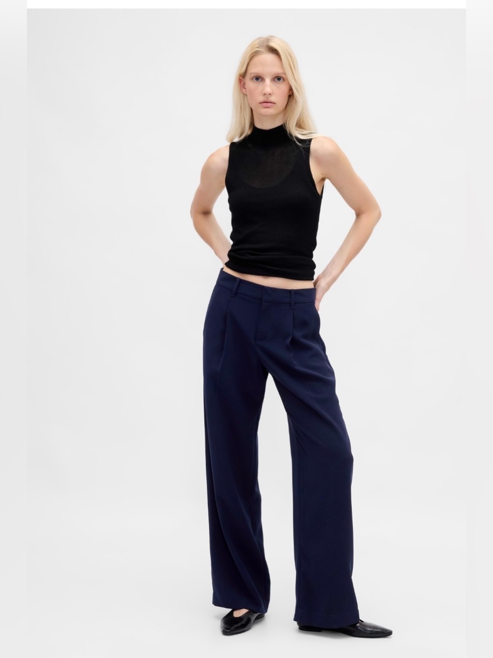 NWT-GAP Navy 365 Low Rise Pleated Wide-Leg Trouser, Size 2